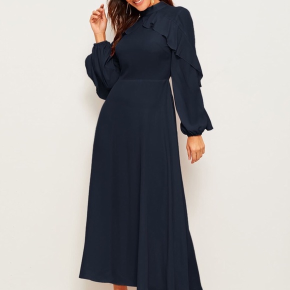 💝HPShein Flounce  Fit &Flare Lantern Sleeve dress sz small - Picture 2 of 6